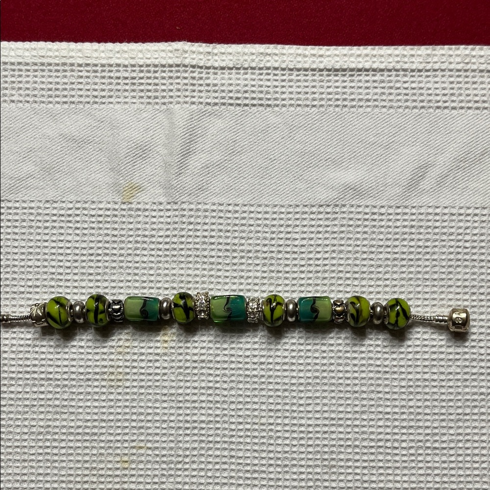 Green and Silver Beaded Bracelet